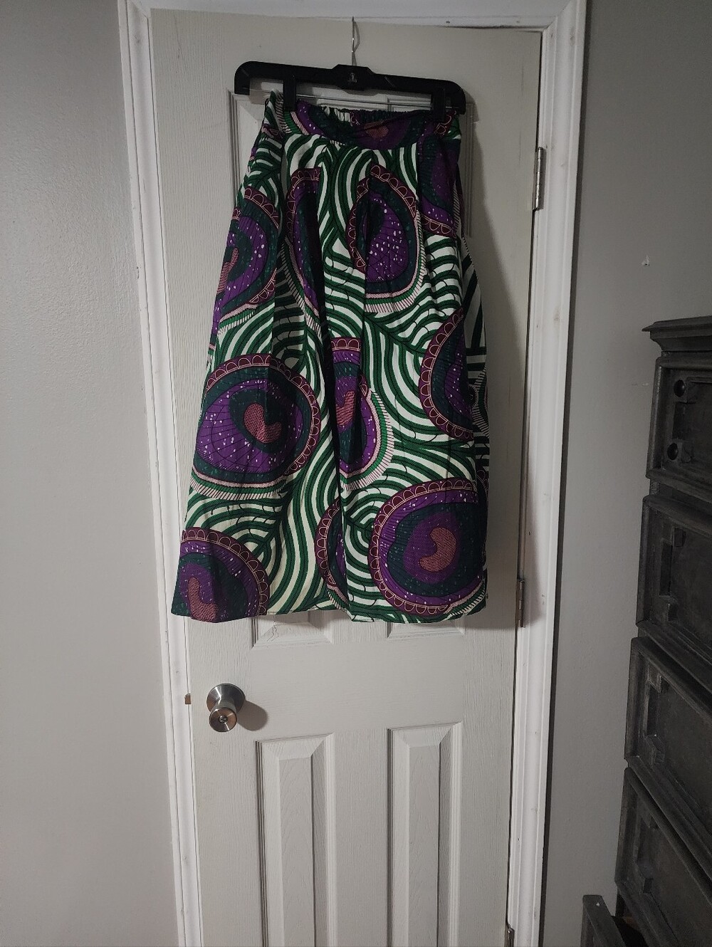 Green and Purple Printed Midi Skirt